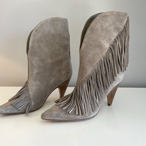 SIGERSON MORRISON Suede Fringe Western Boots | Taupe | Great Condition - Picture 3 of 7